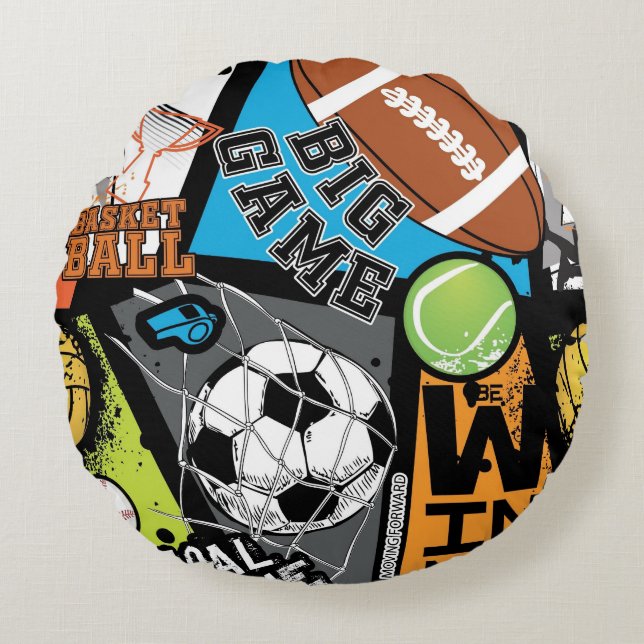 Sport Pattern With Balls Round Cushion (Front)