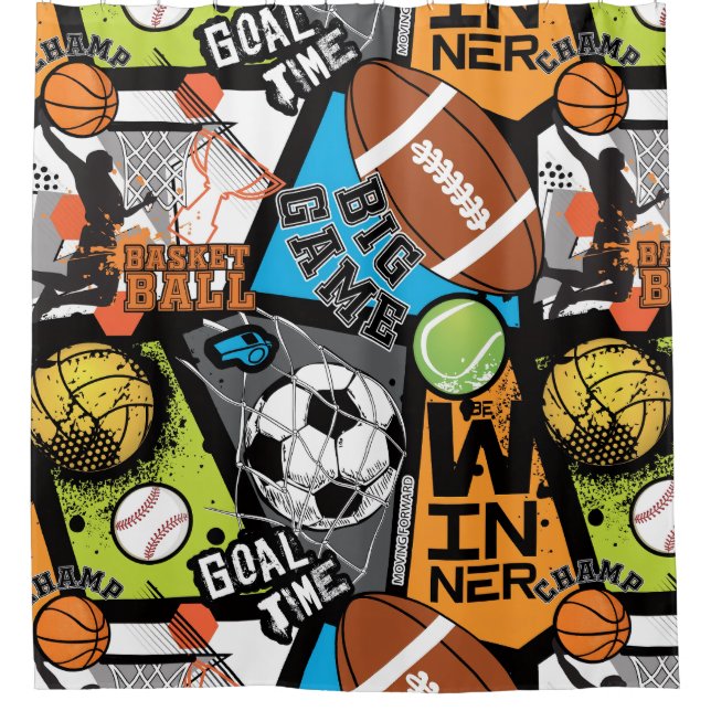 Sport Pattern With Balls Shower Curtain (Front)