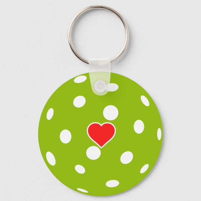 Sport Pickleball green ball with heart Key Ring (Front)