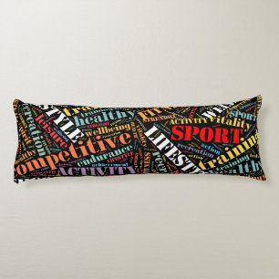 Sport related words pattern body cushion