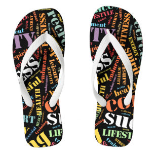 Sport related words pattern flip flops