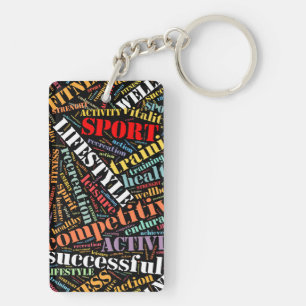Sport related words pattern key ring