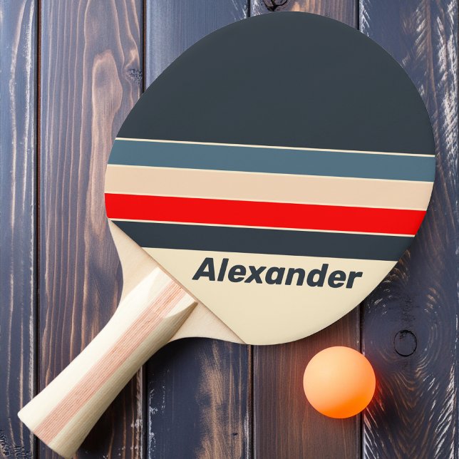 Sport Retro Nautical Rainbow Striped with Name Ping Pong Paddle (Creator Uploaded)