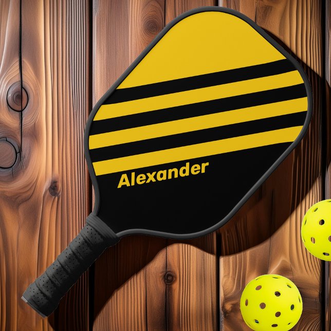 Sport Safety Bee Nostalgic Stripes with Name Pickleball Paddle (Creator Uploaded)
