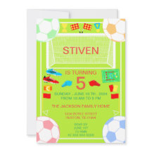 Sport Soccer Birthday Colourful Invitation