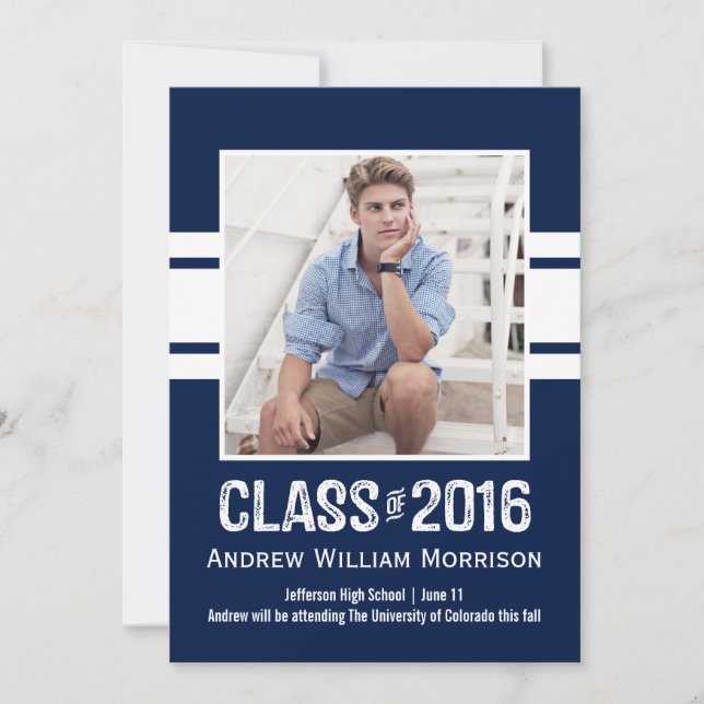 Sport Stripe Class of 2016 Photo Graduation Party Invitation (Front)