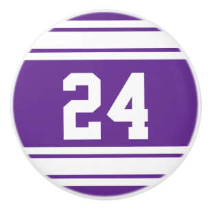 Sport Stripes Purple and White with Number Ceramic Knob