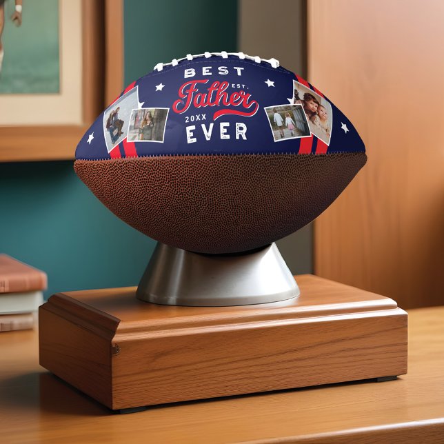 Sport Style Red & Navy Emblem Best Dad Ever Photo American Football (Sport Style Red & Navy Emblem Best Dad Ever Photo Football)