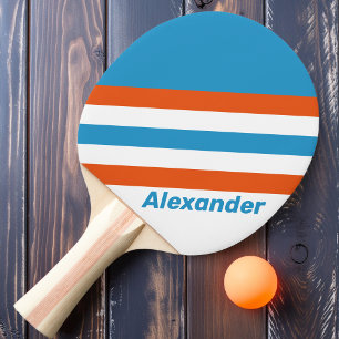Sport Summertime Nostalgic Stripes with Name Ping Pong Paddle
