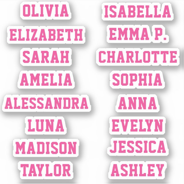 Sport Team Pink Girl Custom 16 Names Set (Front)