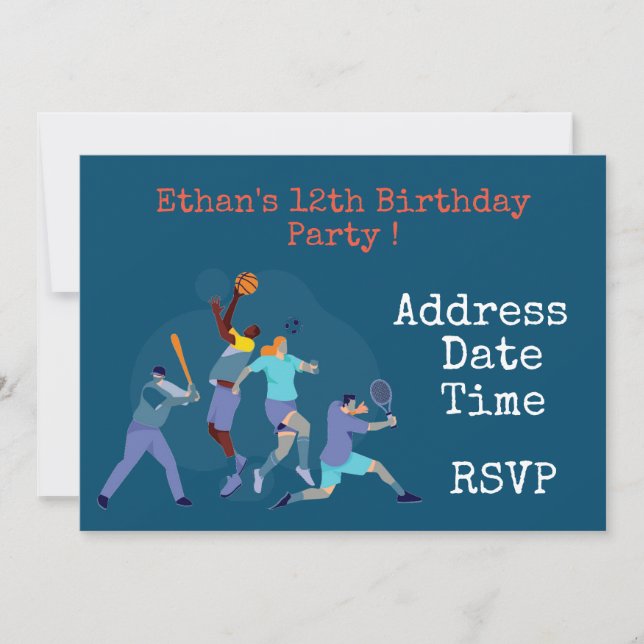 Sport teenage boys sport birthday party invitation (Front)