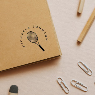 Sport Tennis Rocket Custom Name Rubber Stamp