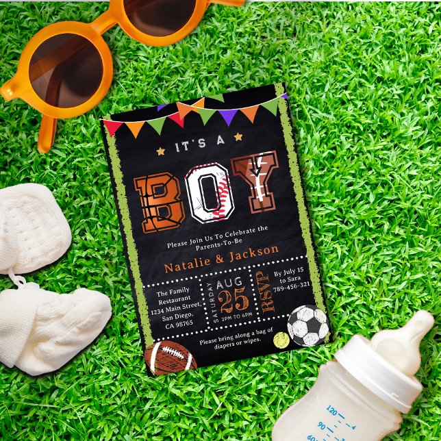 Sport Theme Chalkboard Baby Boy Shower Invitation (Sport Theme Chalkboard Baby Boy Shower Invitation)