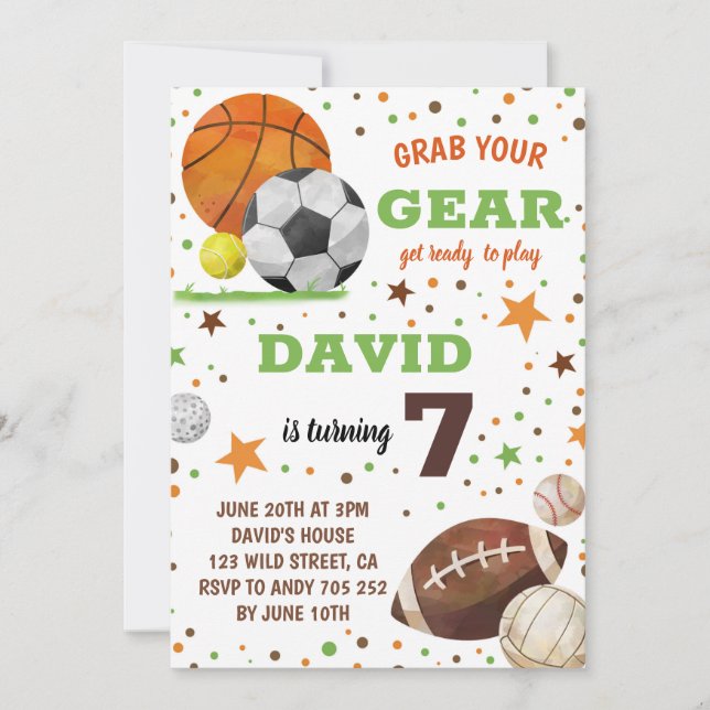 Sport themed Birthday Party Boy Sports Invitation (Front)