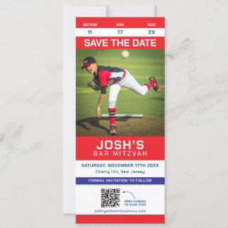 Sport Ticket Bar Mitzvah Save The Date QR Code