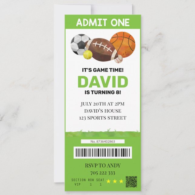 Sport Ticket Birthday Boy Party Tickets Invitation (Front)