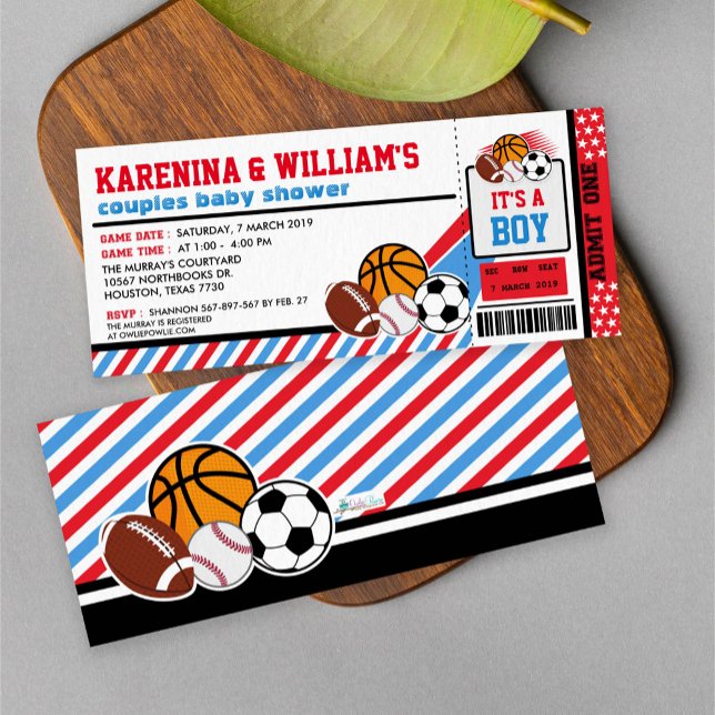 Sport Ticket Pass Couples Baby Shower Invitation (Creator Uploaded)
