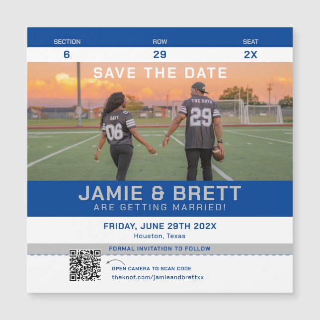 Sport Ticket Save The Date Square Magnet QR Code (Front)