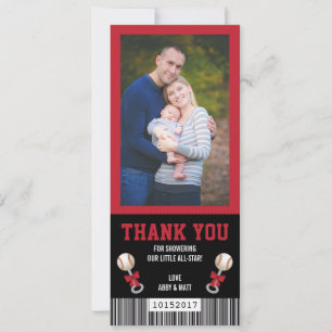 Sport Ticket Thank You Card, Baseball, Red, Black Invitation