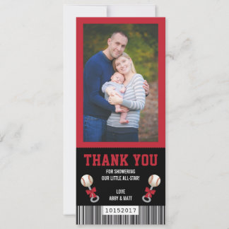 Sport Ticket Thank You Card, Baseball, Red, Black Invitation