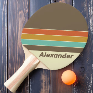 Sport Vintage Retro Rainbow Striped with Name Ping Pong Paddle