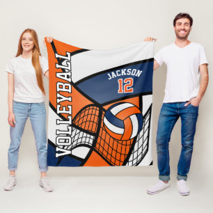 Sport 🏐 Volleyball Design - Orange, White, Navy Fleece Blanket