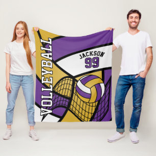 Sport 🏐 Volleyball Design -Purple, Gold and White Fleece Blanket