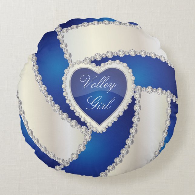 Sport Volleyball | DIY Text | Blue Round Cushion (Front)
