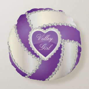 Sport Volleyball DIY Text Purple Round Cushion