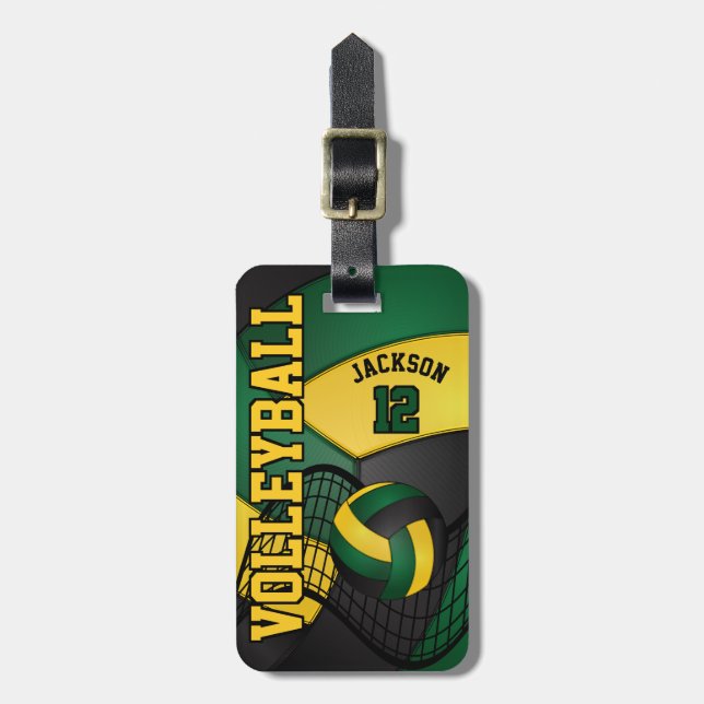 Sport Volleyball 🏐 - Gold, Green, Black Luggage Tag (Front Vertical)