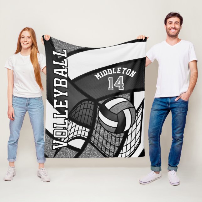 Sport Volleyball 🏐 - Grey, White, Black Fleece Blanket (In Situ)