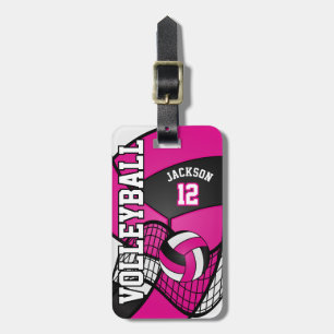 Sport Volleyball 🏐 - Hot Pink, Black & White Luggage Tag