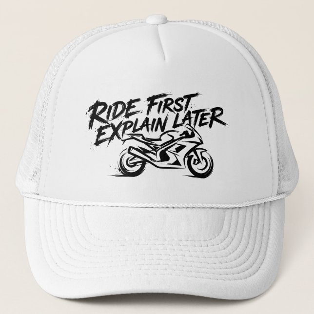 Sportbike Rider Action Mentality Trucker Hat (Front)