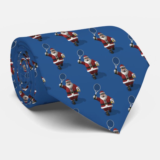 Sportive Santa Claus Plays Tennis Tie (Rolled)
