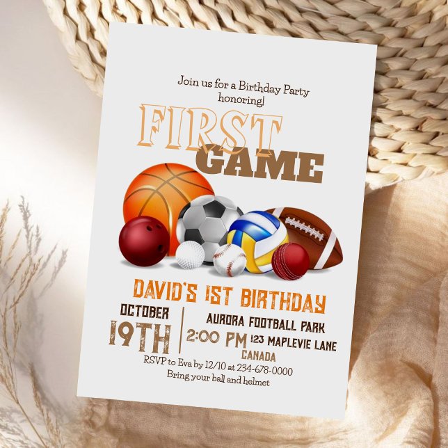 Sports 1st Birthday Party Sport First Birthday Invitation (Creator Uploaded)