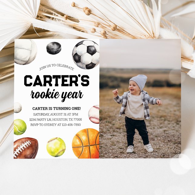 Sports 1st Birthday Photo Invitation (Creator Uploaded)