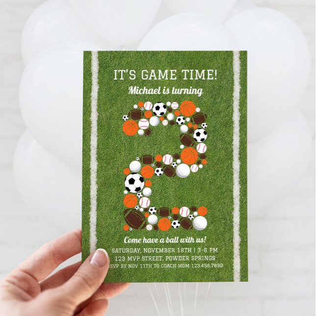 Sports 2nd Birthday Party Invitation (Sports 2nd Birthday Invitation)