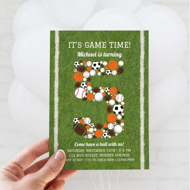 Sports 5th Birthday Party Invitation (Sports 5th Birthday Invitation)