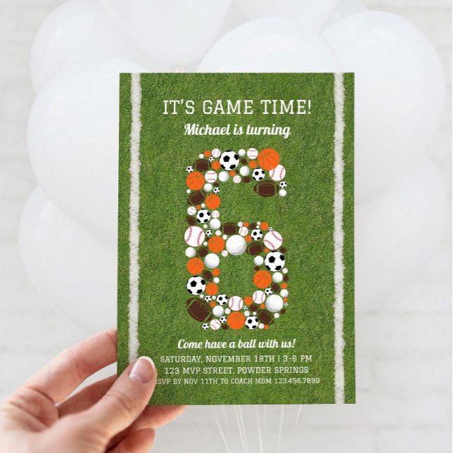 Sports 6th Birthday Party Invitation (Sports 6th Birthday Invitation)