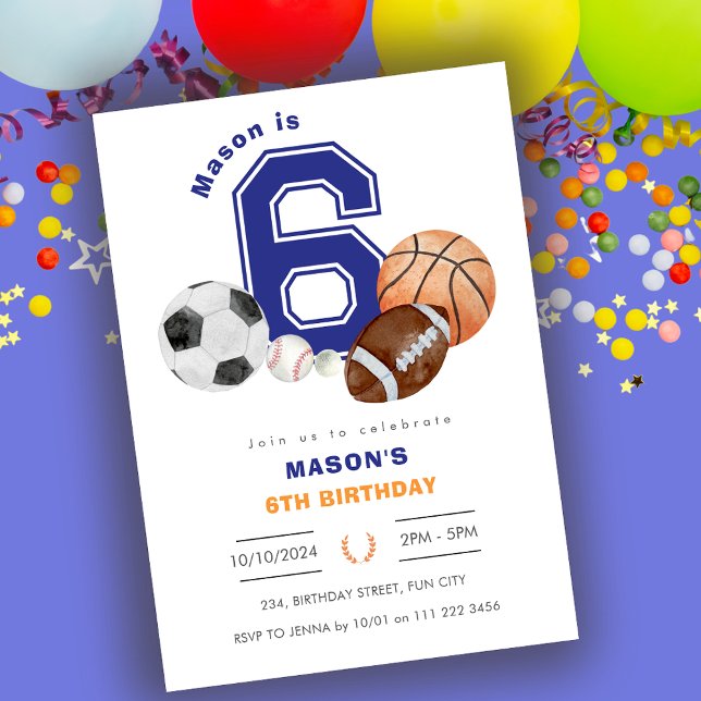 Sports 6th Boy Athlete Birthday Invitation (Sports 6th Boy Athlete Birthday Invitation)