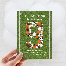 Sports 9th Birthday Party Invitation
