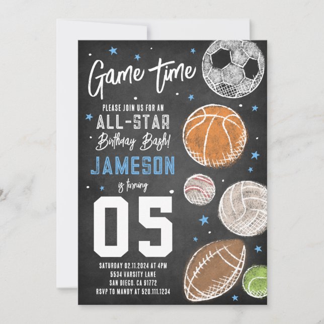 Sports All-Star Birthday Party Invitation (Front)