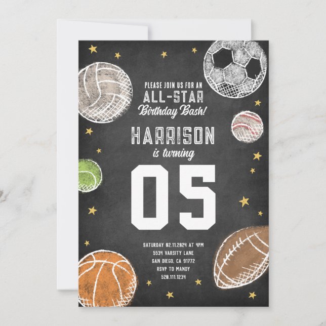 Sports All-Star Birthday Party Invitation (Front)