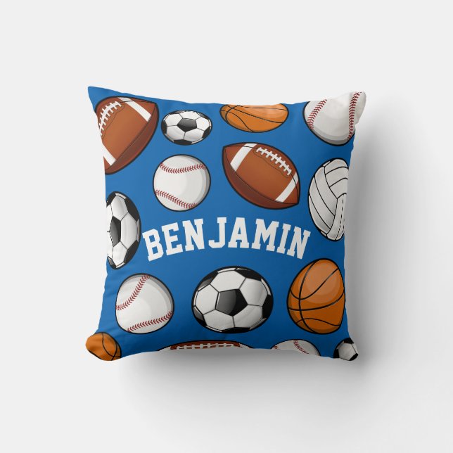Sports All STAR Personalised Name Blue Cushion (Front)