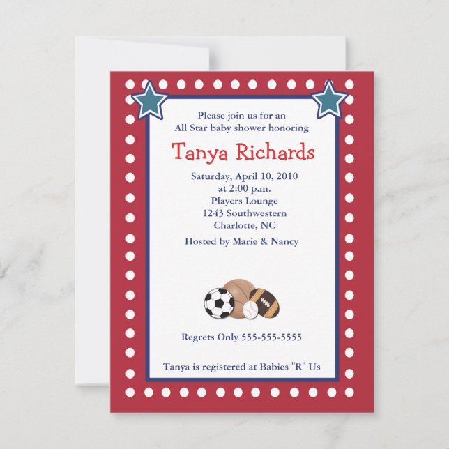 Sports All Stars Red Border Baby Shower Invitation (Front)