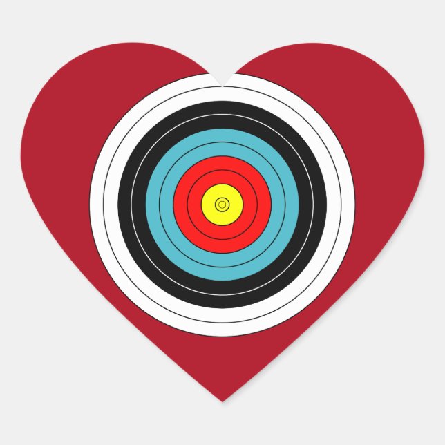 Sports Archery Target on Dark Red Heart Heart Sticker (Front)