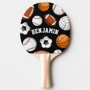 Sports Assortment Personalised Name Black Ping Pong Paddle