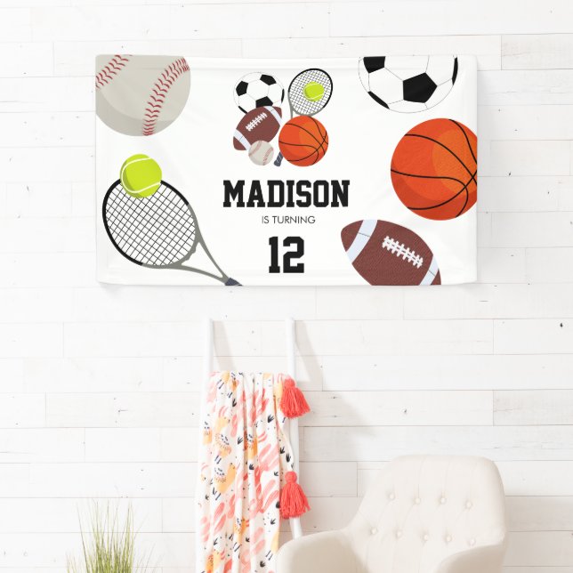 Sports Athletic Balls Birthday Party Banner (Insitu)