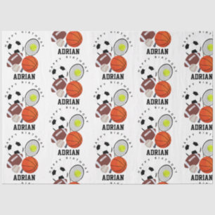 Sports Athletic Balls Personalised Name Birthday Tissue Paper