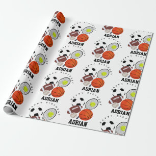 Sports Athletic Balls Personalised Name Birthday Wrapping Paper